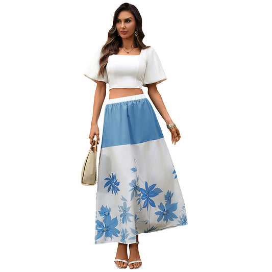 Womenβs Printed Patchwork High-Waisted A-Line Maxi Skirt β Boho Casual Fashion