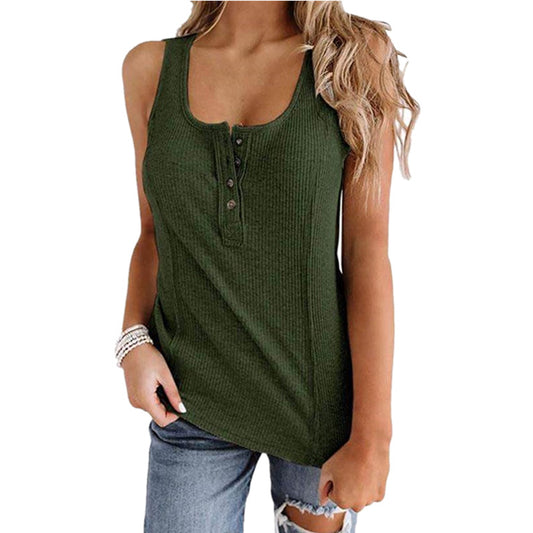 Womenβs Solid Button Sleeveless Tank Top β Casual Summer Henley Tank