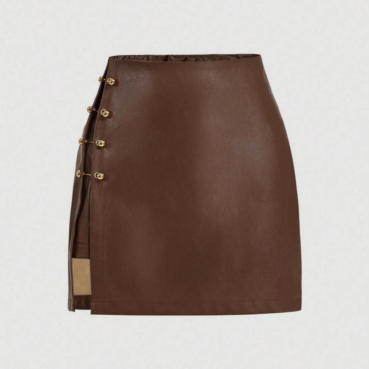 Women’s Faux Leather Mini Skirt with Metal Buttons – Trendy 2025 Street Style