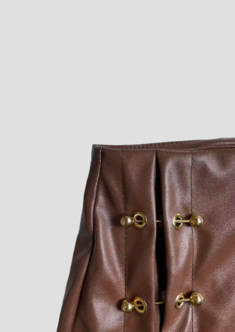 Women’s Faux Leather Mini Skirt with Metal Buttons – Trendy 2025 Street Style