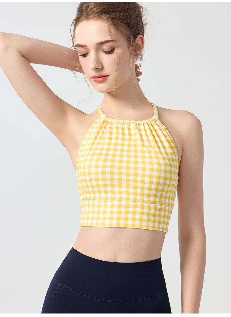 Women’s Polka Dot & Plaid Halterneck Tank Top – Cross‑Over Design Trendy 2025