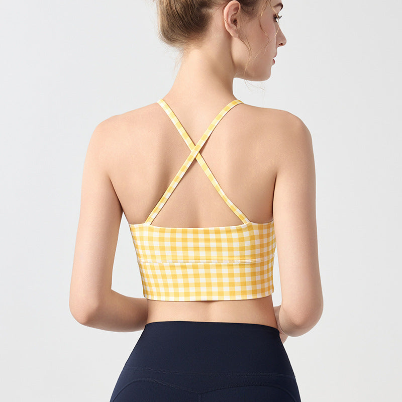 Women’s Polka Dot & Plaid Halterneck Tank Top – Cross‑Over Design Trendy 2025