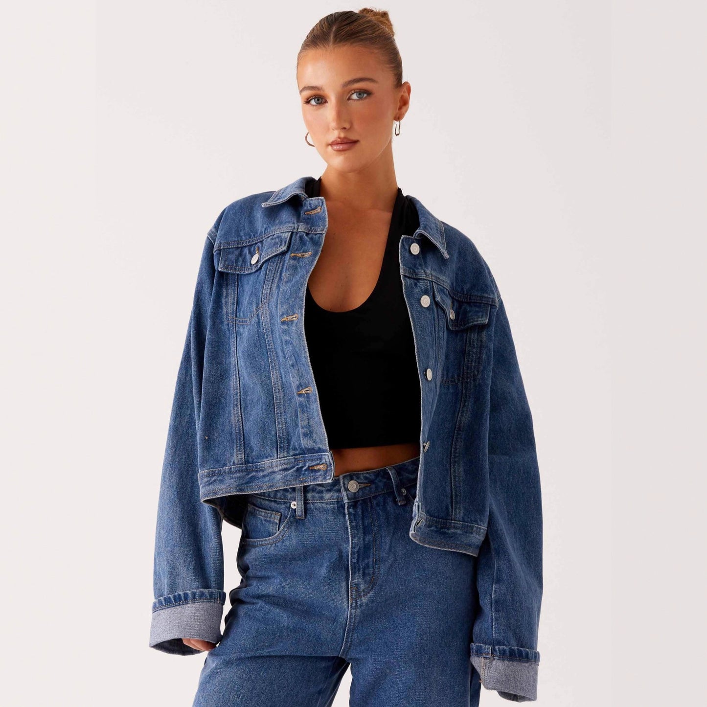 Women's Casual Denim Jacket – Long Sleeve Classic Turn-Down Collar