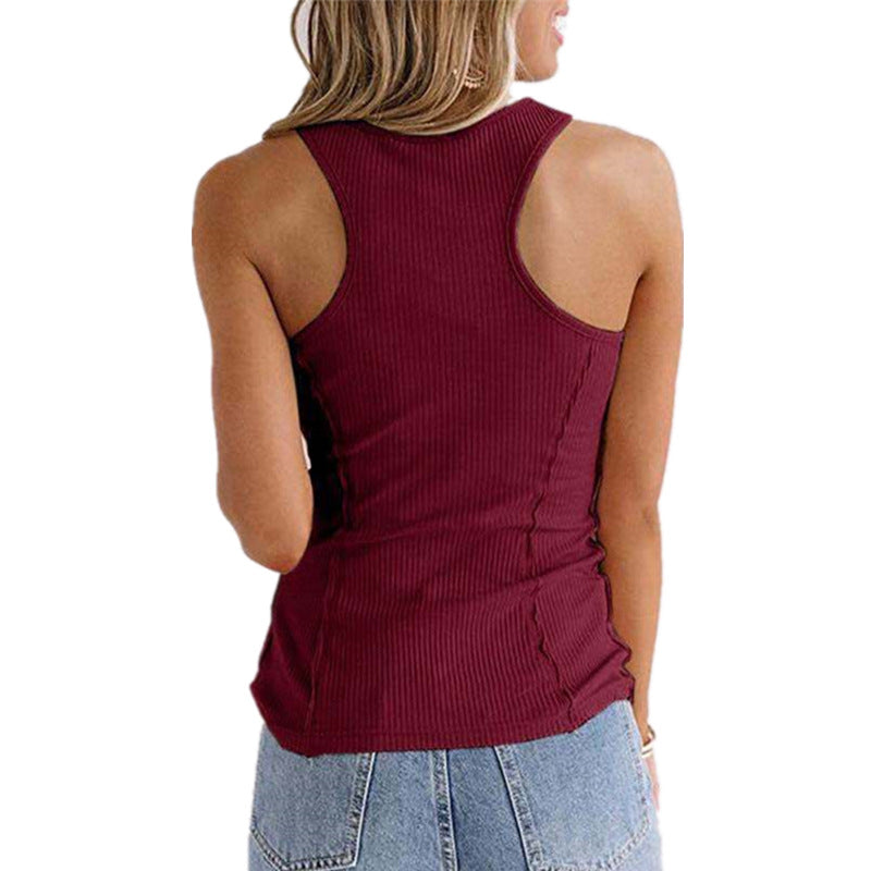 Women’s Solid Button Sleeveless Tank Top – Casual Summer Henley Tank