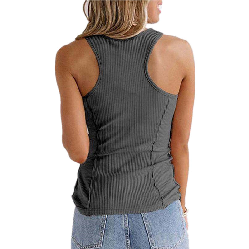 Women’s Solid Button Sleeveless Tank Top – Casual Summer Henley Tank