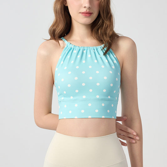 Women’s Polka Dot & Plaid Halterneck Tank Top – Cross‑Over Design Trendy 2025