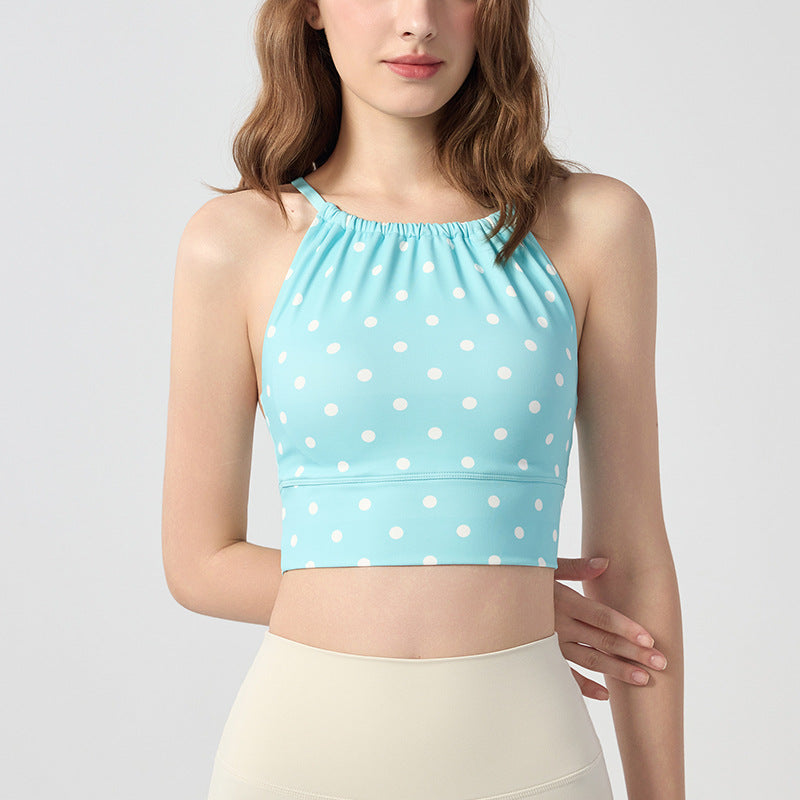 Women’s Polka Dot & Plaid Halterneck Tank Top – Cross‑Over Design Trendy 2025