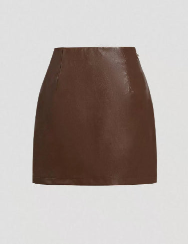 Women’s Faux Leather Mini Skirt with Metal Buttons – Trendy 2025 Street Style