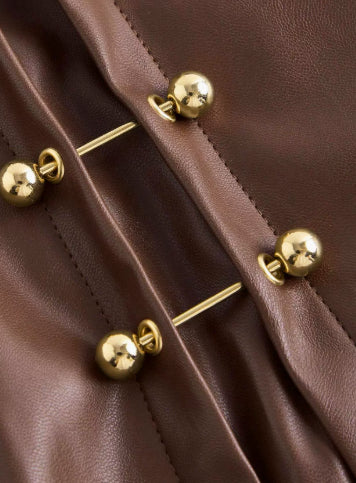 Women’s Faux Leather Mini Skirt with Metal Buttons – Trendy 2025 Street Style