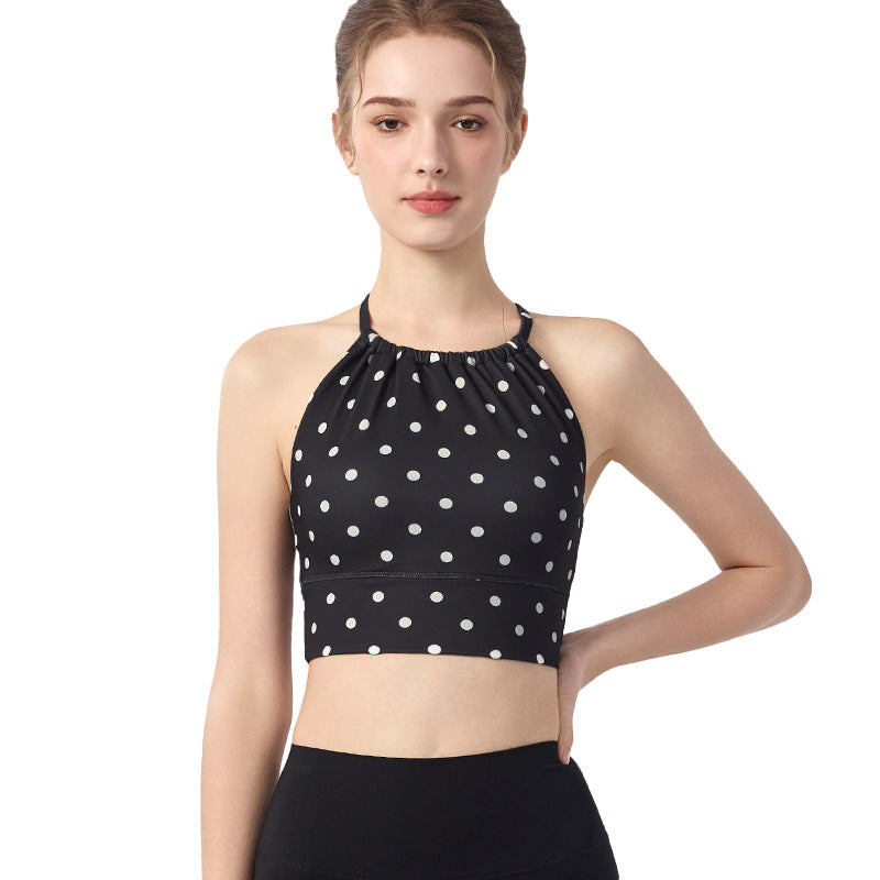 Women’s Polka Dot & Plaid Halterneck Tank Top – Cross‑Over Design Trendy 2025