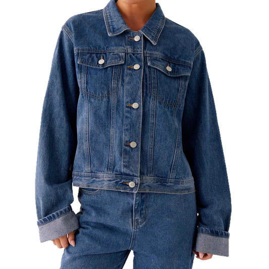 Women's Casual Denim Jacket – Long Sleeve Classic Turn-Down Collar
